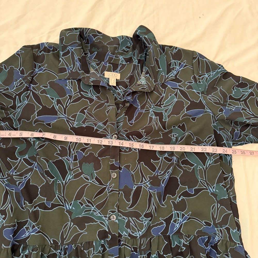 LOGO Lori Goldstein Green Floral Fairy Print Button Down Tunic Top Plus Size 1X - Picture 5 of 7